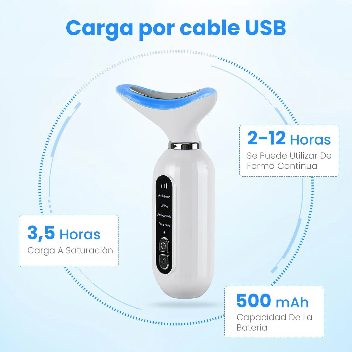 Masajeador Facial LED Antiedad con Calor y Vibración — Cuello y Rostro