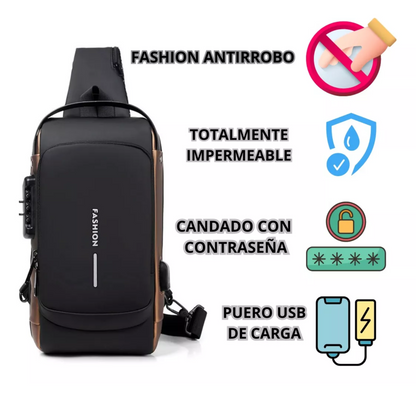 Bolso Bandolera Antirrobo Impermeable con Puerto USB y Candado