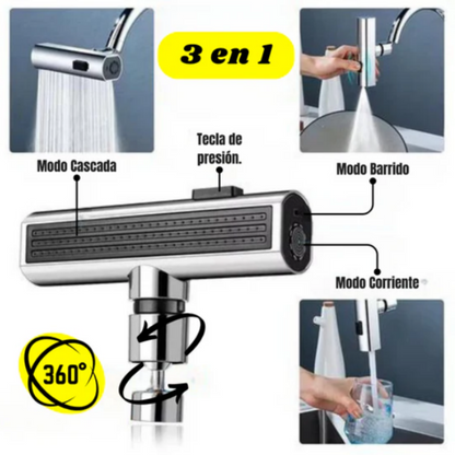 Extensor Giratorio 360° para Grifo — 3 Modos, Ahorra Agua