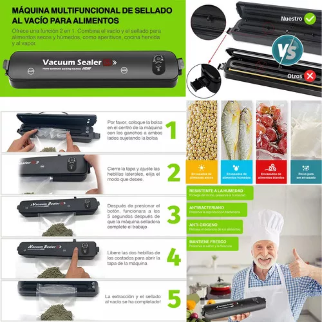 Selladora al Vacío Portátil con 10 Bolsas Incluidas