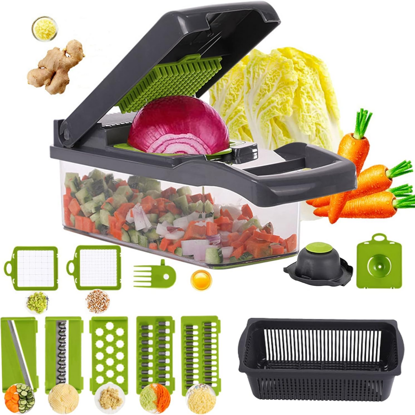 Picadora Multifuncional de Alimentos 16 en 1 con Cuchillas de Acero