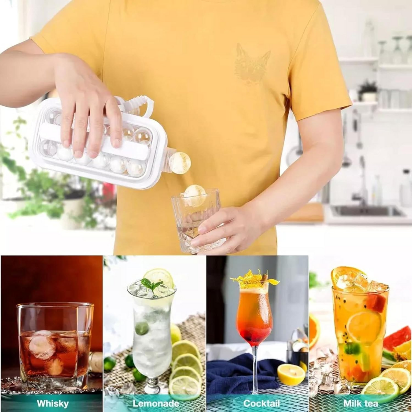Botella Molde Bolas de Hielo 2 en 1 - 17 Esferas Perfectas y Portátil