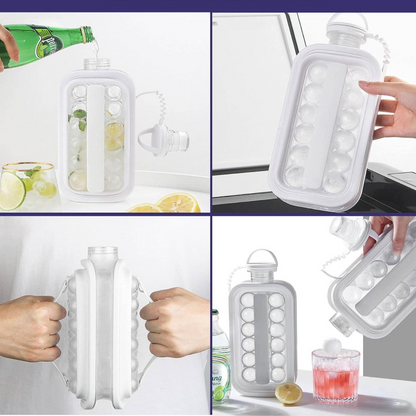 Botella Molde Bolas de Hielo 2 en 1 - 17 Esferas Perfectas y Portátil