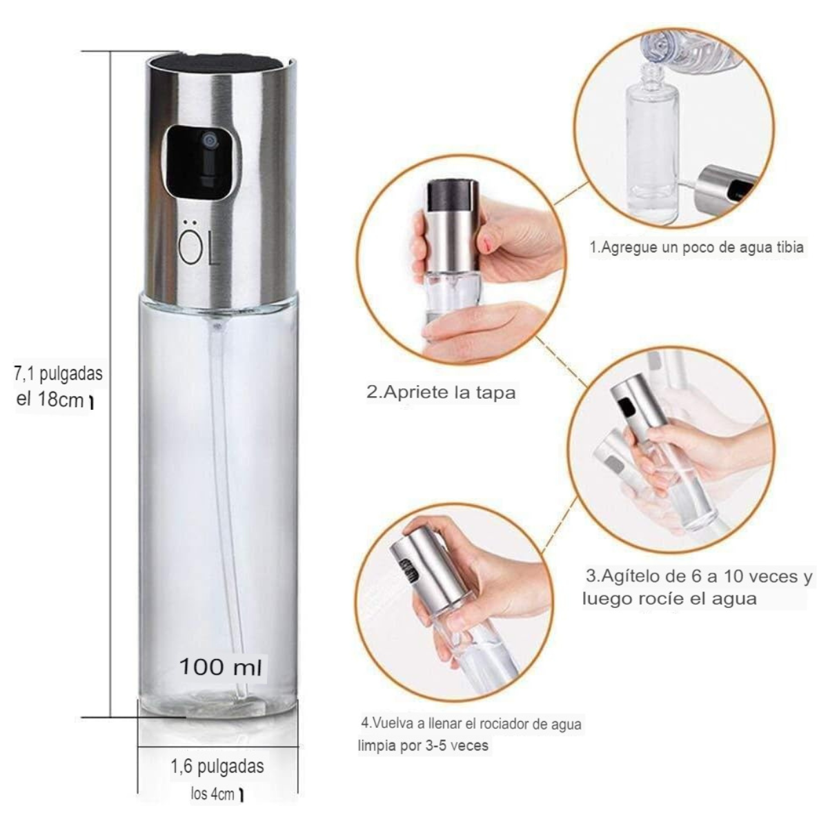 Dispensador Spray de Aceite de Oliva en Vidrio y Acero Inox