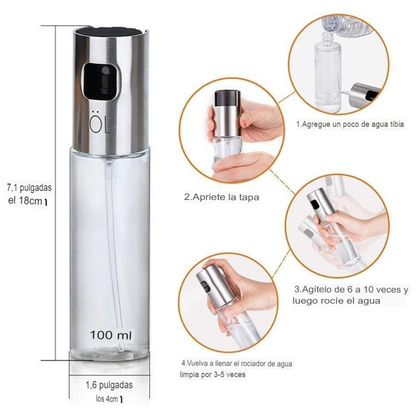 Dispensador Spray de Aceite de Oliva en Vidrio y Acero Inox