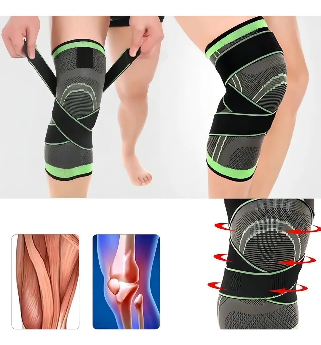 Rodillera Elástica de Compresión Ajustable con Soporte Rotuliano — Pack 2