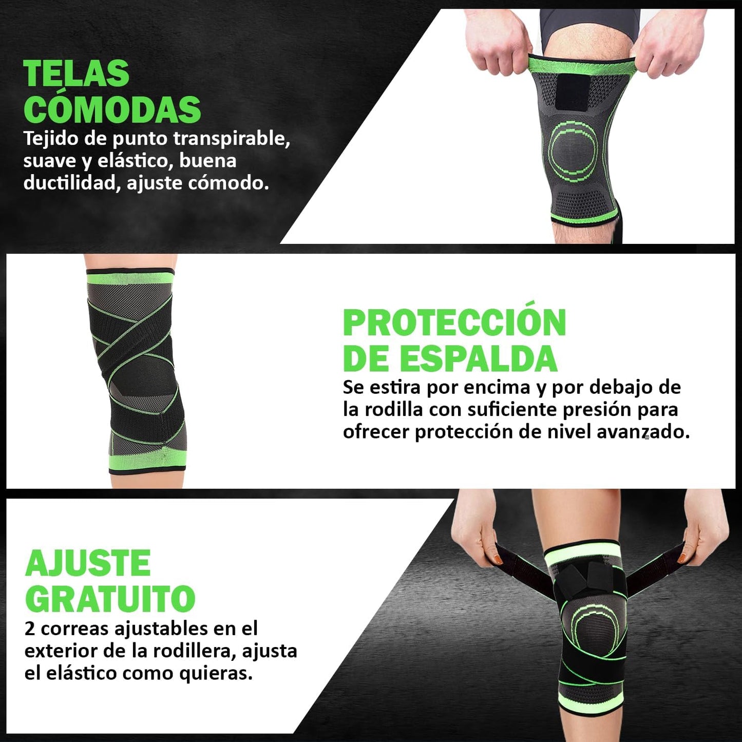 Rodillera Elástica de Compresión Ajustable con Soporte Rotuliano — Pack 2