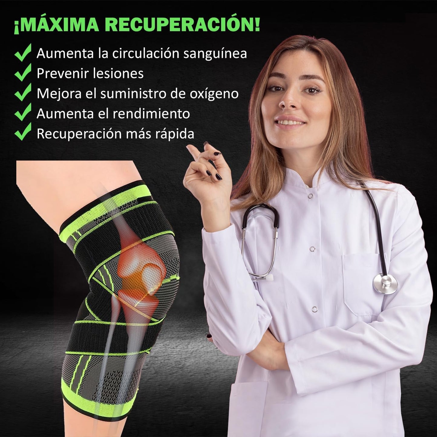 Rodillera Elástica de Compresión Ajustable con Soporte Rotuliano — Pack 2