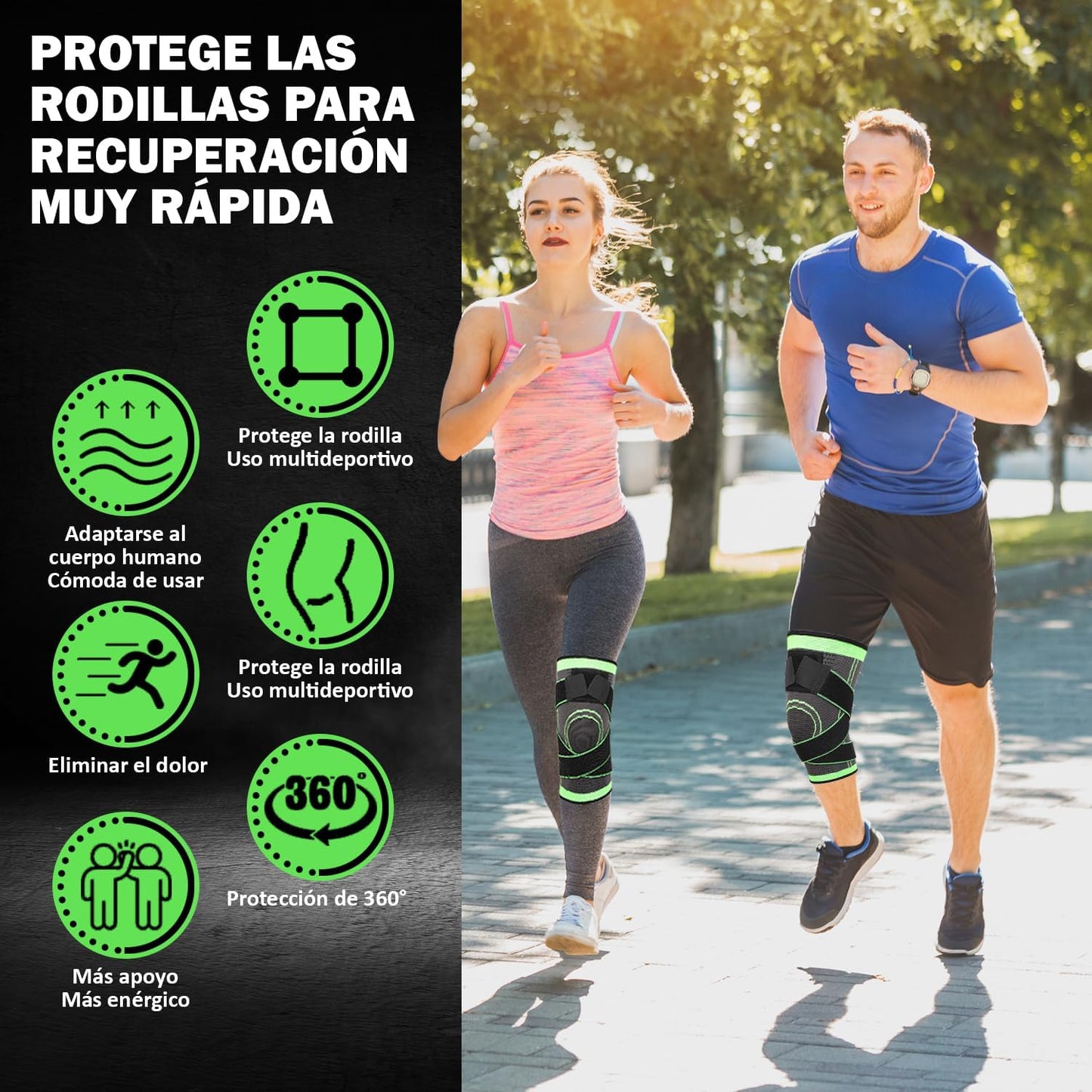 Rodillera Elástica de Compresión Ajustable con Soporte Rotuliano — Pack 2