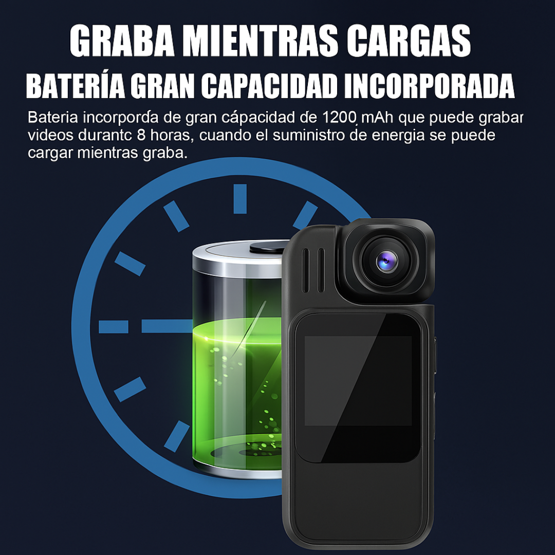 Videocámara Corporal Full HD con Pantalla LCD y Detección de Movimiento
