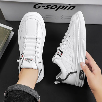 Tenis Blancos Urbanos de Cuero Sintético con Diseño Moderno para Hombre