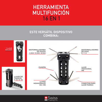 Herramienta Multifuncional 16 en 1 — Acero y Plástico Resistente