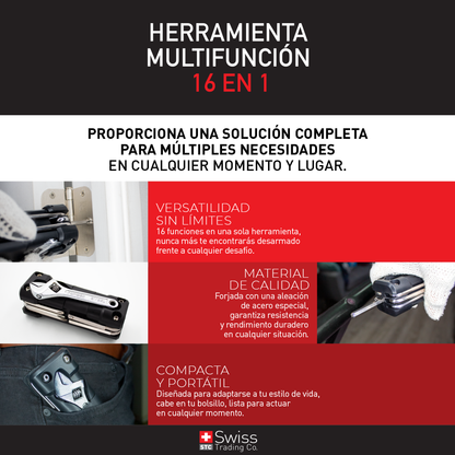 Herramienta Multifuncional 16 en 1 — Acero y Plástico Resistente