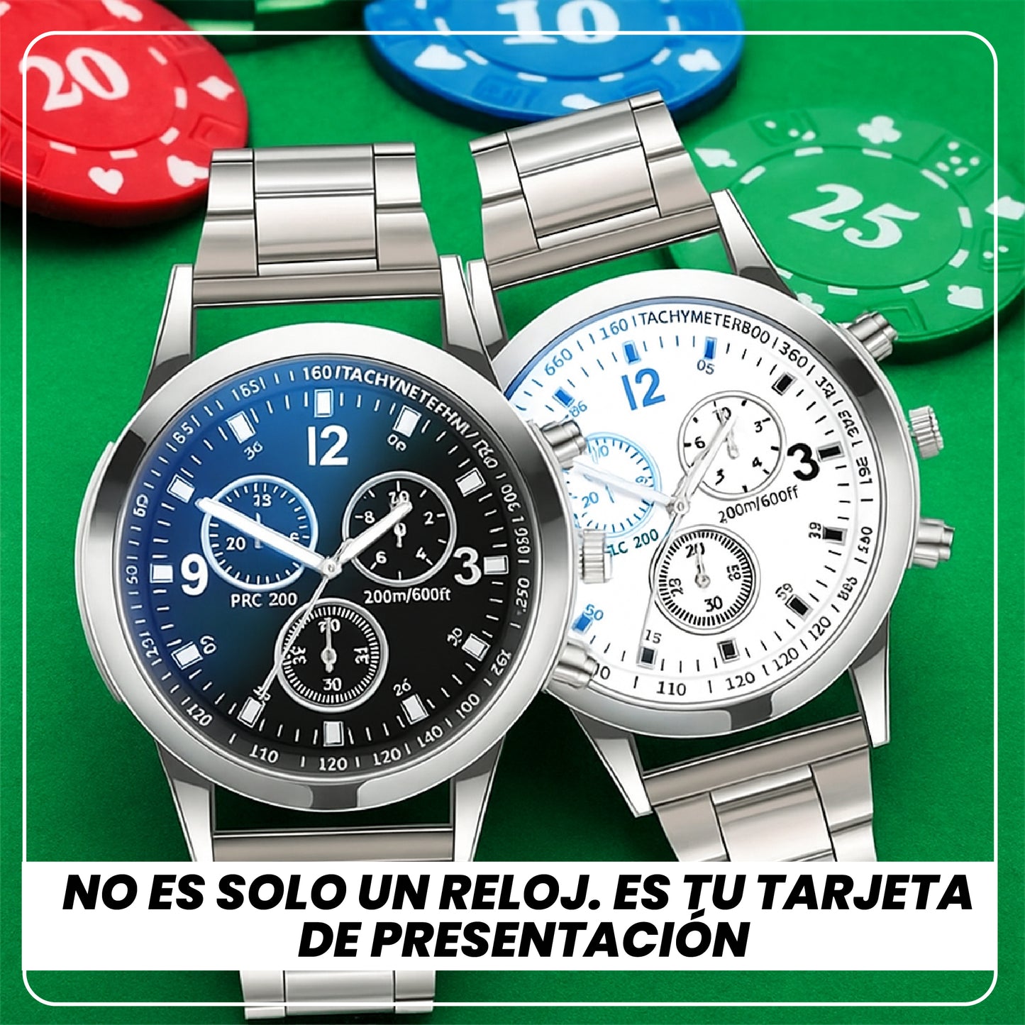 Reloj Tempus Cronógrafo Hombre Acero Inoxidable Negro y Blanco