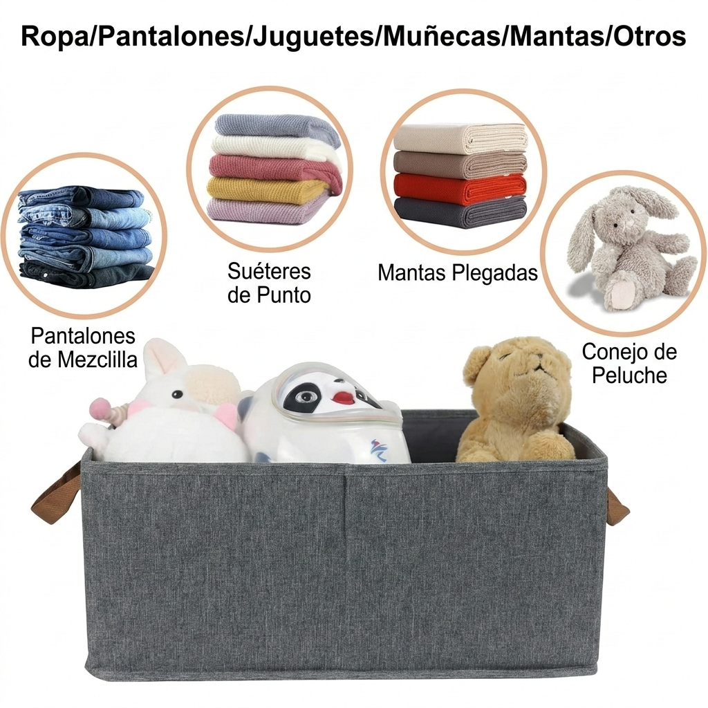 Pack 3 Canastas Organizadoras Plegables de Tela — 40x30x20 cm