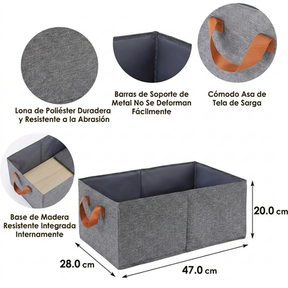 Pack 3 Canastas Organizadoras Plegables de Tela — 40x30x20 cm