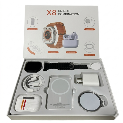 Pack Tecnológico Completo: Smartwatch X8 Ultra + Audífonos + Power Bank