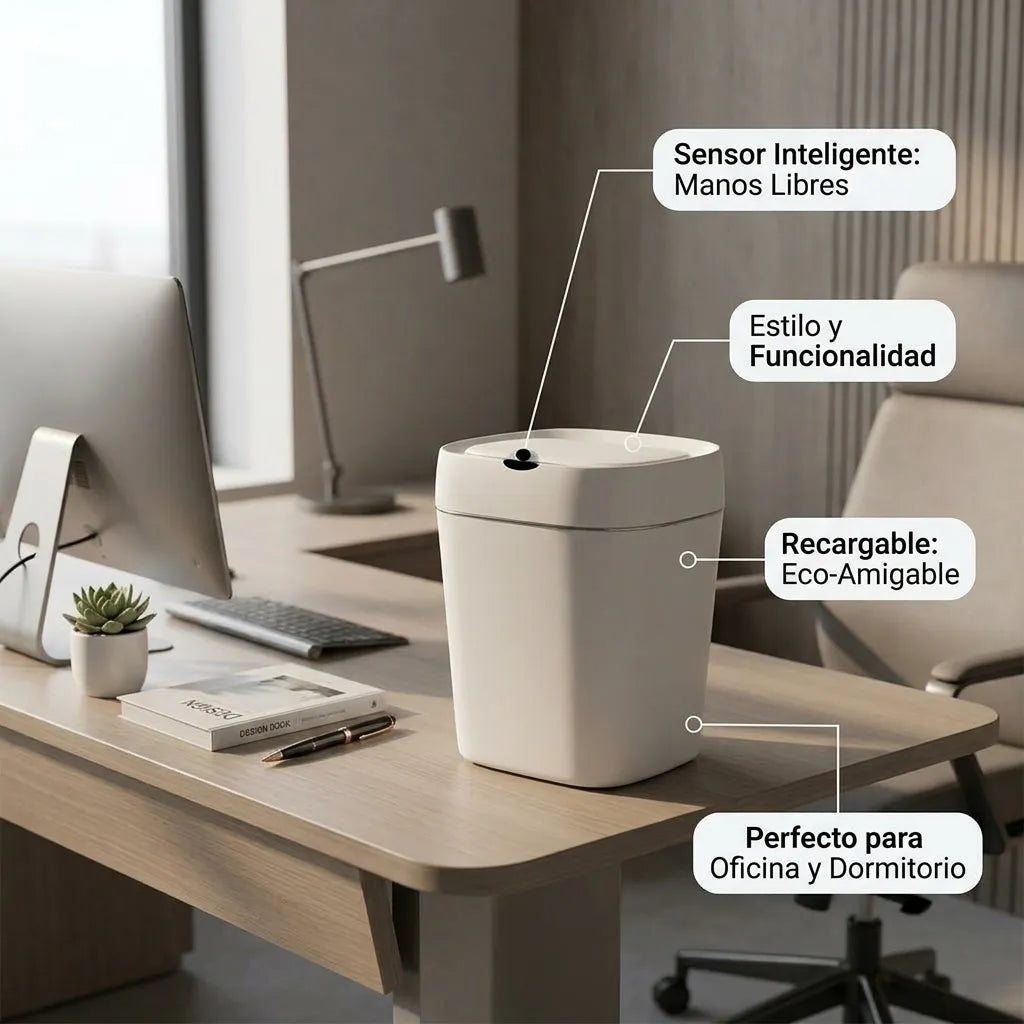 Basurero Automático con Sensor 14L Recargable — Sin Tocar la Tapa