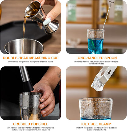 Kit de Coctelería Profesional con Soporte de Madera — Acero Inox