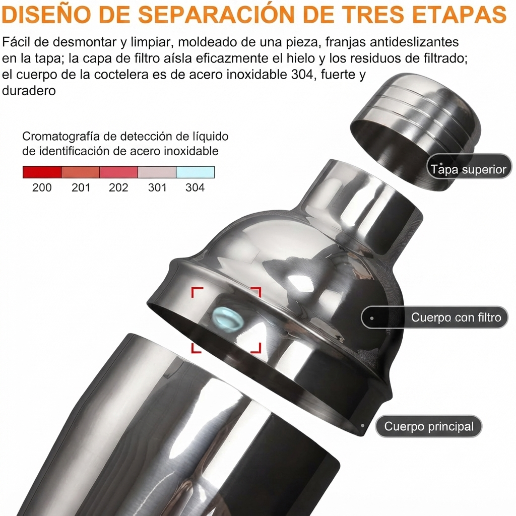 Kit de Coctelería Profesional con Soporte de Madera — Acero Inox