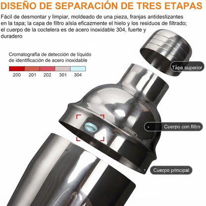Kit de Coctelería Profesional con Soporte de Madera — Acero Inox
