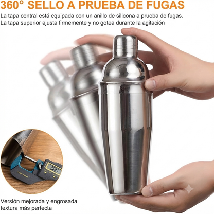 Kit de Coctelería Profesional con Soporte de Madera — Acero Inox