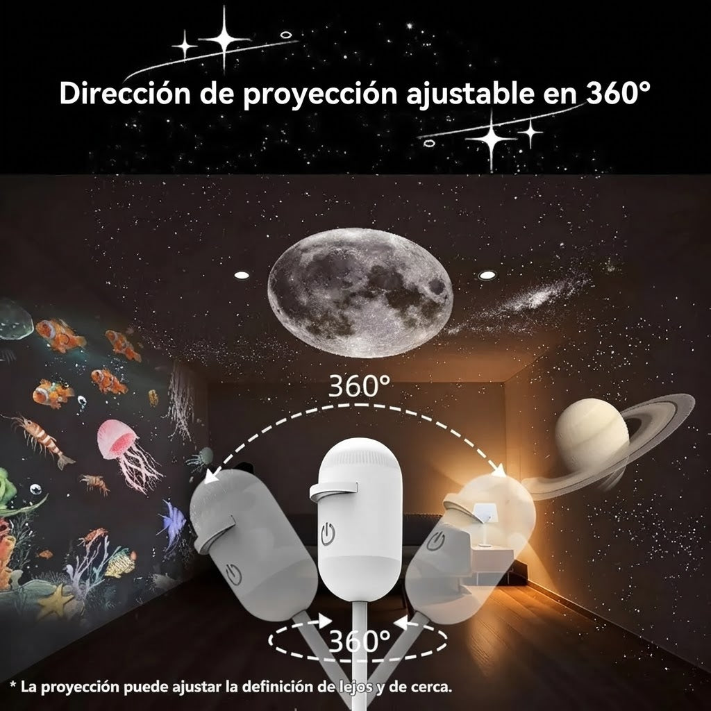 Ambiente estelar: mini proyector de galaxias USB con discos