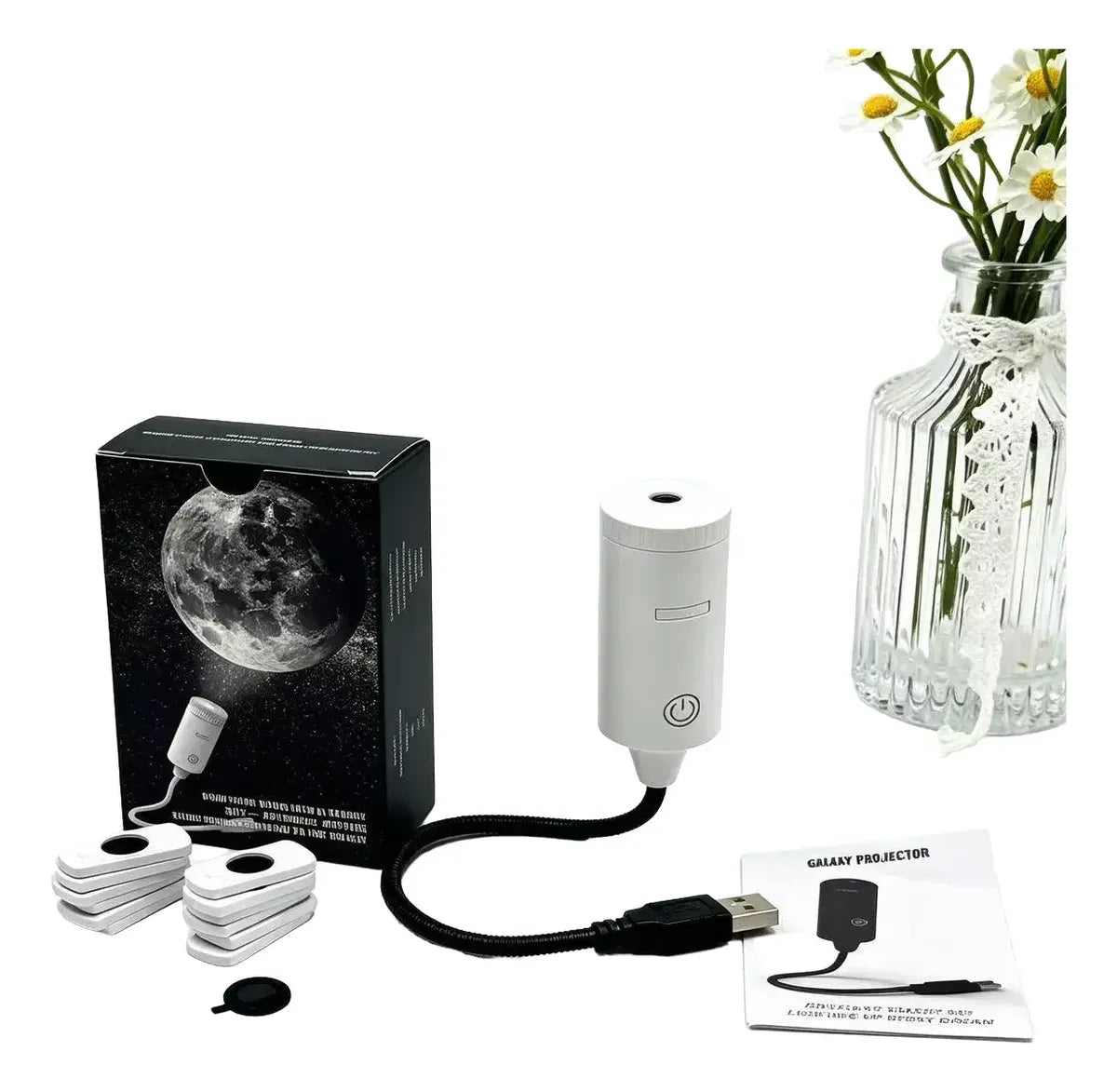Ambiente estelar: mini proyector de galaxias USB con discos