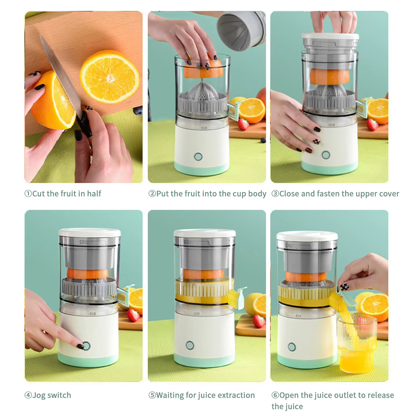 Exprimidor Eléctrico Portátil — Jugo Fresco en Segundos