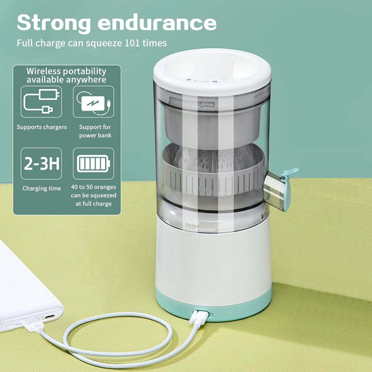 Exprimidor Eléctrico Portátil — Jugo Fresco en Segundos
