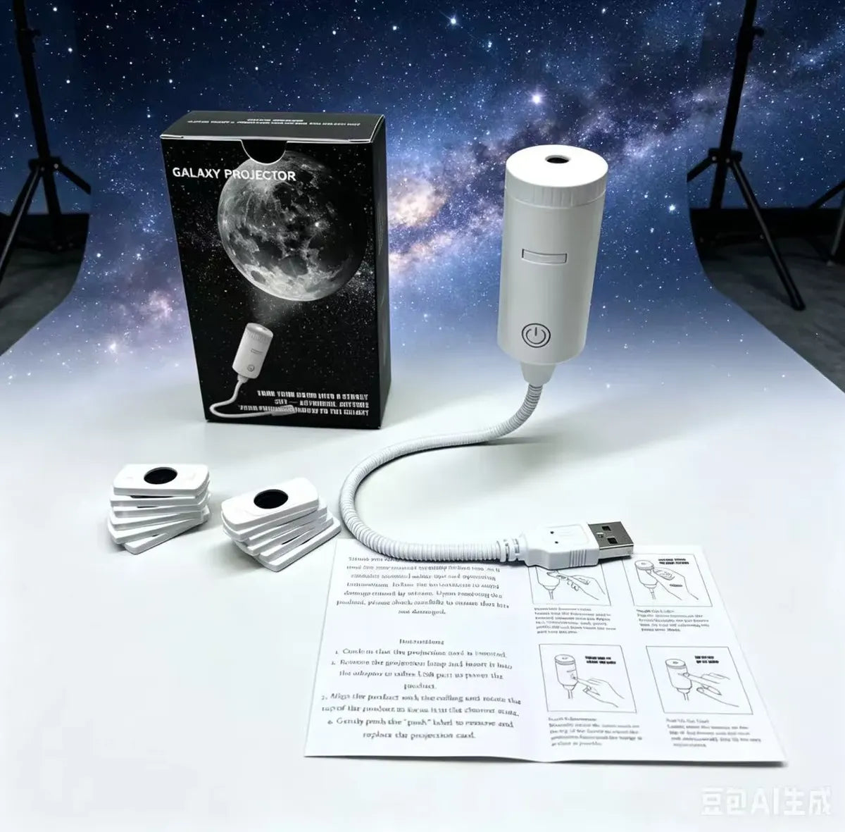 Ambiente estelar: mini proyector de galaxias USB con discos