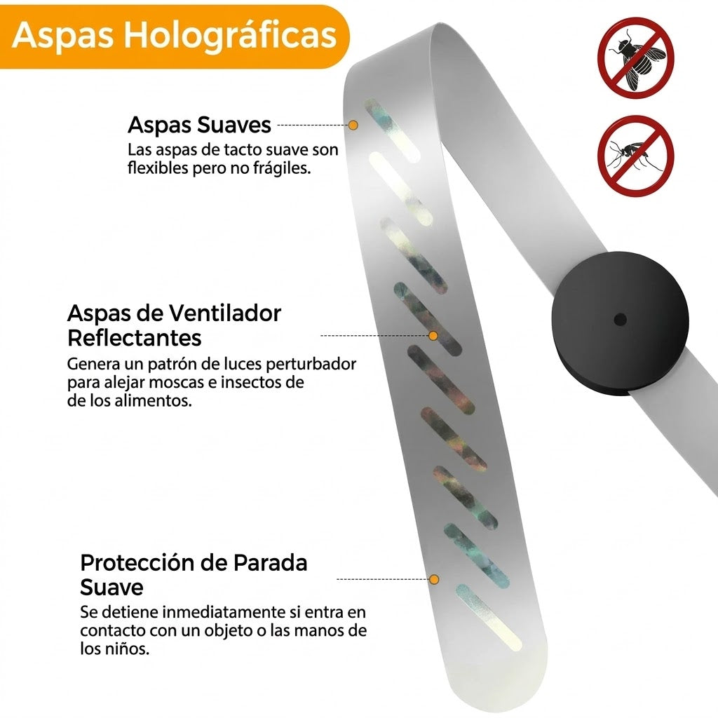 Ventilador espantamoscas con aspas reflectantes
