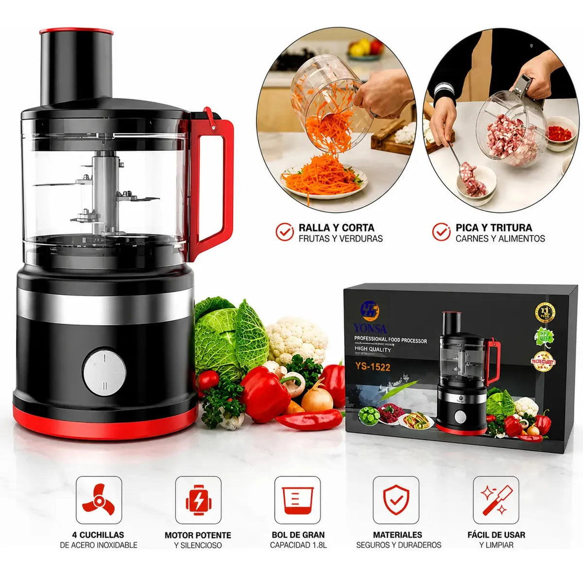 Prepara tus mezclas: procesador de alimentos YONSA con accesorios